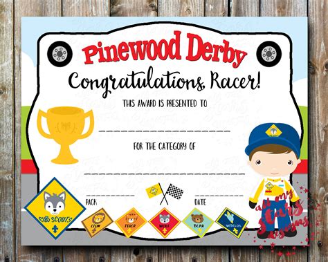 Free Printable Pinewood Derby Certificates